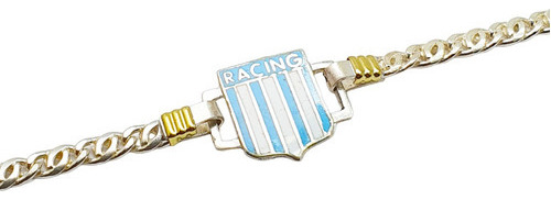 Pulsera Escudo Futbol Dije Racing Plata 925 Y Oro 18kts 