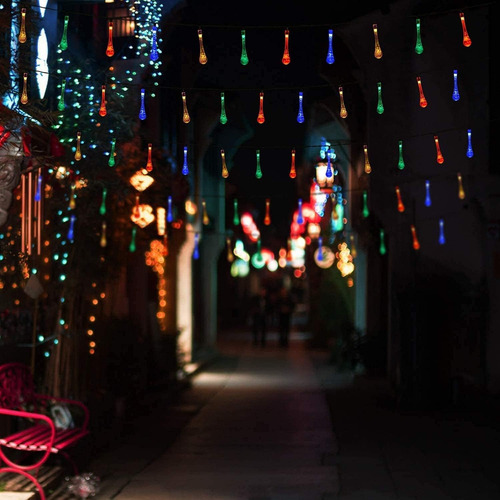 / Guirnalda Luces Solares 12m 100 Leds Forma Gotas Agua