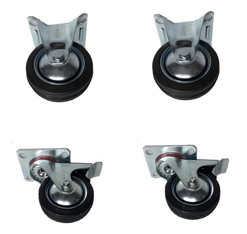 Imagen 2 de 6 de 4 Ruedas 100 Mm -2 Fija Y 2 Girat C/freno- Bulones Tuercas
