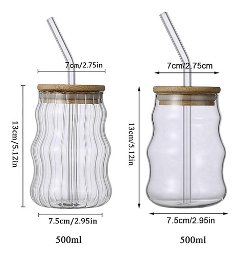 Vasos De Vidrio Acanalados Vawolecy Con Pajitas Y Tapas, 2 V