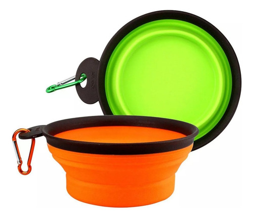 Plato Portatil Plegable Silicon Mascota 450ml Perro Gato Naranja