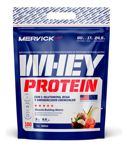 Whey Protein Mervick X3 Kg C/ Aminoacidos - Sabor Vainilla