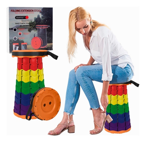Slim Company Banco Retractil Plegable Portatil Con Correa Ajustable Soporta 130kg Taburete Plegable Para Camping, Ideal Para Fútbol, Picnic, Playa, Bbq, Pesca, Escalada Y Parque Color Naranja