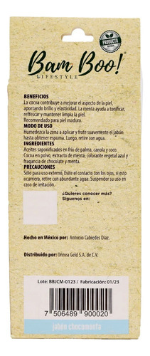 Jabón Artesanal De Chocomenta 100g Bam Boo Lifestyle