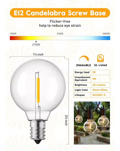 Luz De Cadena Al Aire Libre G40 Luz De Jardín Led Esférica