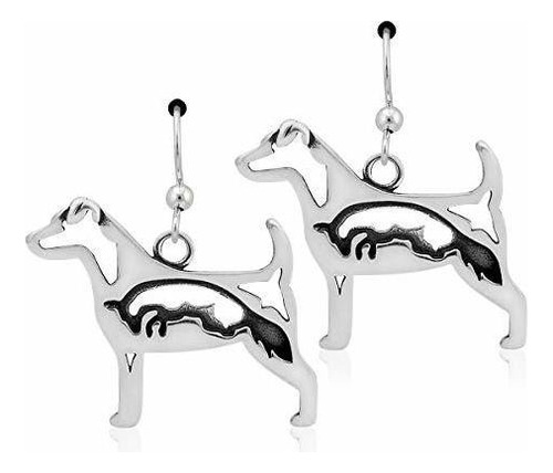 Aretes Anzuelo - Parson Russell Terrier De Plata Esterlina 