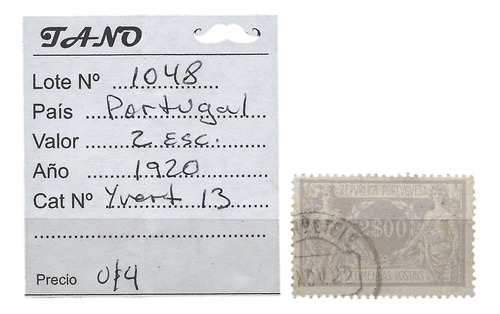 Lote1048 Portugal 2 Escudos Año 1920 Yvert# 13 Tasas