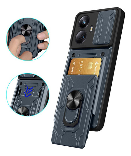 For Realme 10 Pro+ Cards Slot Hard Slide Lens Stand Case