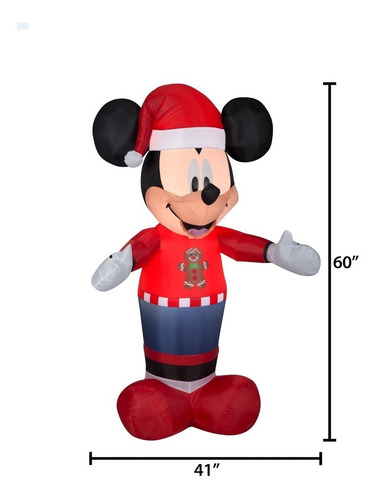 Inflable Mickey Disney Navidad Luces Interna 1.53 Mts 85vdes