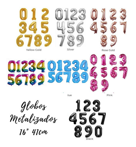 2 Globos Metalizados Numero 16 Pulgadas Letras Fiesta Party