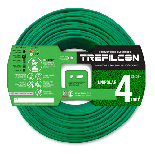 Cable Unipolar 4 Tierra 100mts Trefilcon Certificado Iram