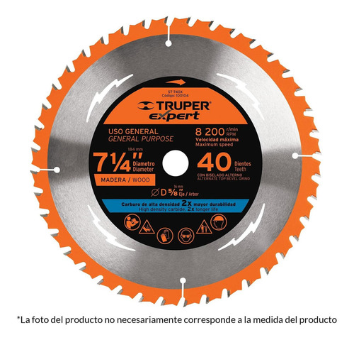 Disco Sierra Madera 24 Die Carburo 7-1/4'' 5/8 Truper 100103