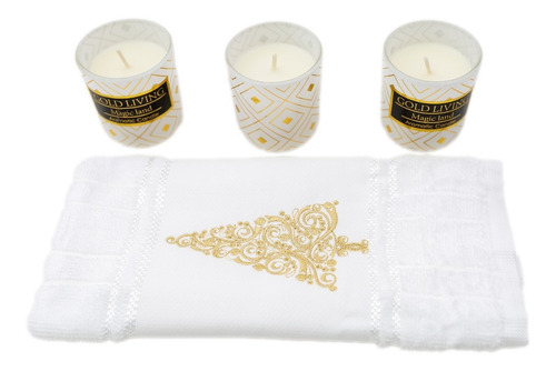 Imagem 1 de 9 de Kit Presente Natal Velas Decorativas Toalha Lavabo Bordada