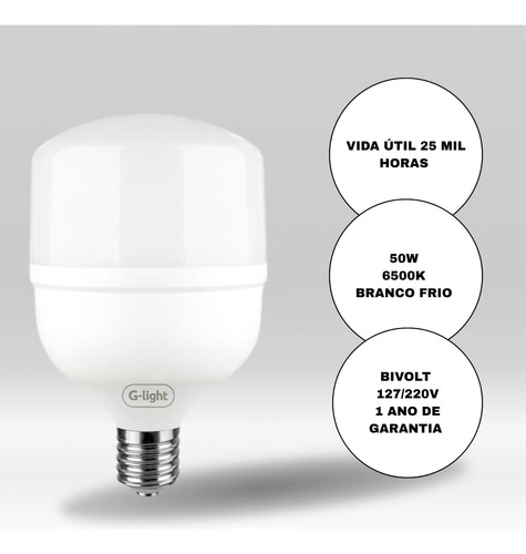 Lâmpada Bulbo Led 50w Branco -frio 6500k 4000lm T-100 Bivolt