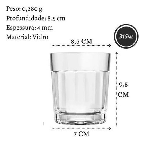 Kit C/6 Copo Americano Double Old Fashioned 315ml Negroni