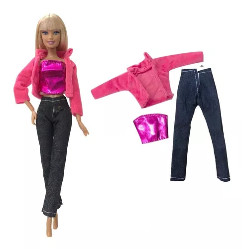 Lindo Conjunto Rosa + Sapato P/ Boneca Barbie - Roupa