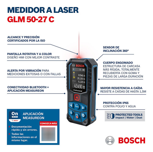 Medidor Láser Bosch Glm 50-27 C, 50 Metros, Con Bluetooth