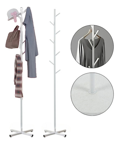 Perchero De Pie Metálico Base Cruz Reforzad Organizador Ropa Blanco