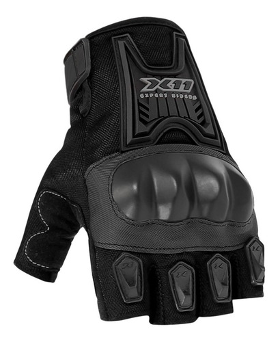 Luva X11 Blackout Meio Dedo Masculina Preta Motociclista