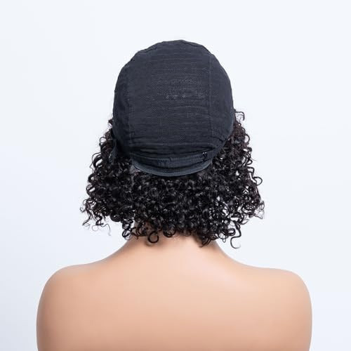 Peruca Feminina Preta Curta Encaracolada Com Franja E Cacho