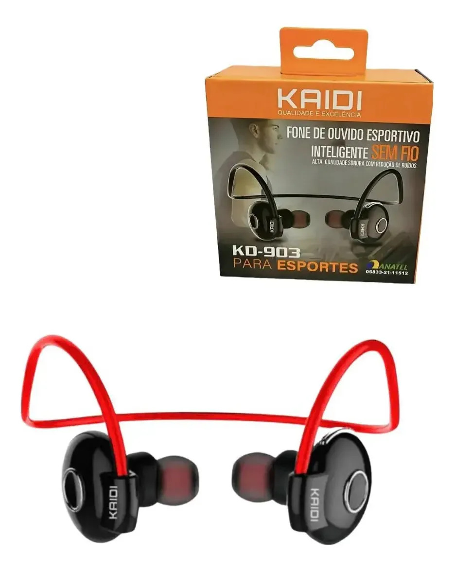 Fone Bluetooth Kaidi Kd 903 Esportivo Sem Fio Corrida Sport Vermelho