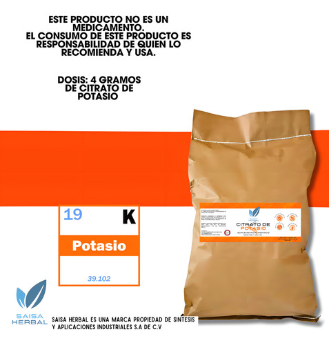 Citrato De Potasio Bulto Con 25 Kg Sabor Natural Saisa Herbal