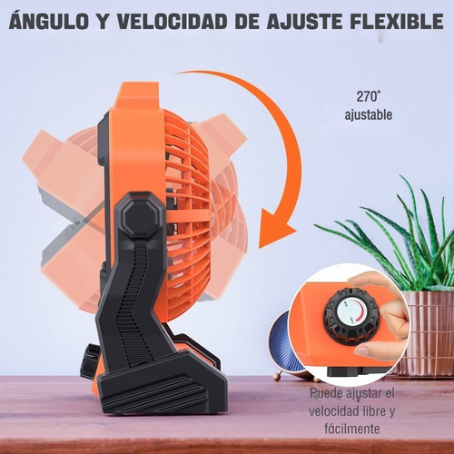 A Ventilador De Camping Recargable Con Luz Led Y Gancho