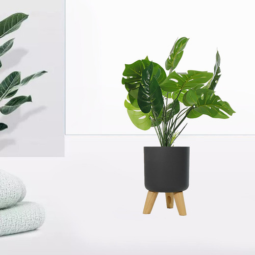 Maceta De Plástico Con Pies De Madera Plantador De Gris L