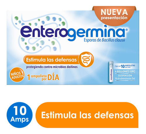 Caja Con 10 Ampolletas De Probióticos Enterogermina 5ml C/u