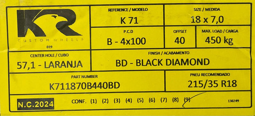 Jogo Roda Kr K71 Tarantula Aro 18x7 4/100 Polo Track Gol Up