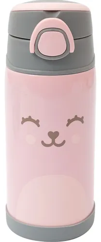 Garrafa Térmica Infantil Rosa Inox Parede Dupla C/ Canudo