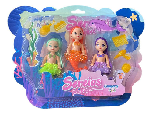 Kit Com 3 Bonecas Sereias Sortida Brinquedo Meninas 12cm