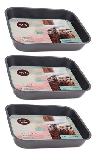 Pack 3 Moldes Antiadherente Brownie Rectangular 37,5x27cm