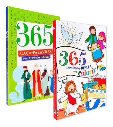 Kit 2 Livros Evangélicos Infantil 365 Desenhos Da Bíblia