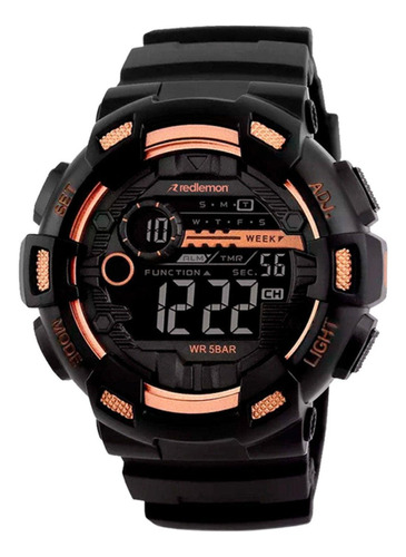 Reloj Sport Militar Digital Contra Agua Alarma 1243 Redlemon Color de la correa Negro Color del bisel Dorado