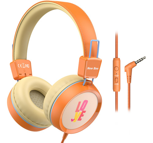 Audifonos De Cable New Bee Kh20 Color Naranjas 