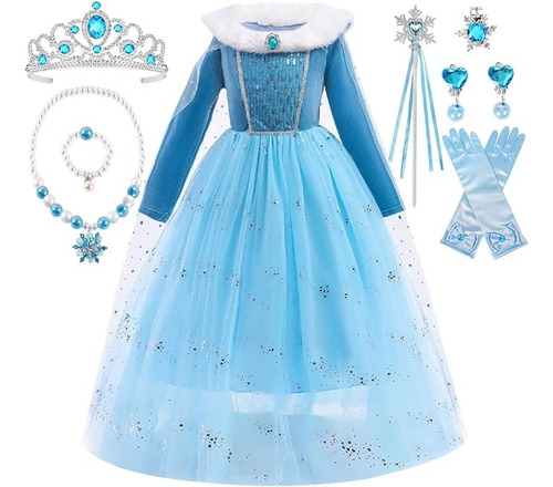 Vestido Elsa Invierno Con Accesorios Talla 6-7 Importado