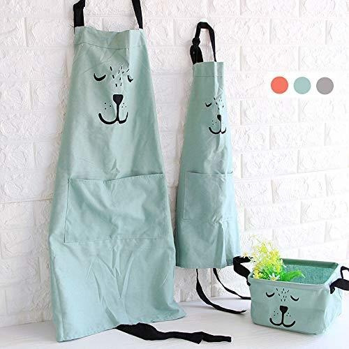 Delantales Para Padres Hijos 2 Pz Verde Diseño Perro Algodon