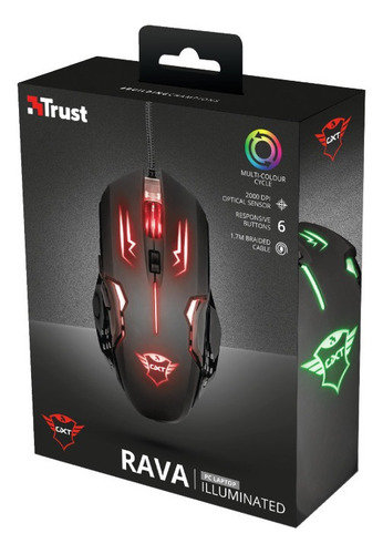 Mouse Gamer Trust  Rava Gxt 108 Negro Led 6 Botones 2000 Dpi