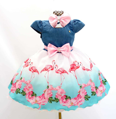 Imperdível Vestido Flamingo Infantil Festa Envio Imediato