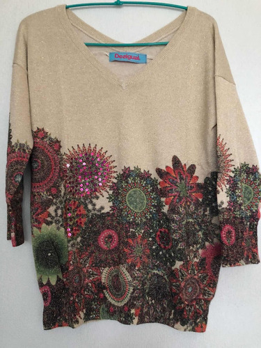 - Desigual Sweater Lúrex Beige Nuevo M 