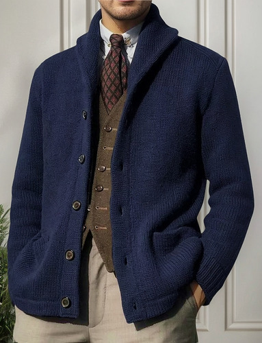Suéter Casual Botón Bolsillo Cardigans Hombres Abrigo