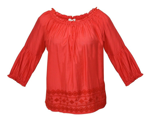 Blusa Manga Larga Bordada Moderna Dama Mujer Rojo 2360 Zoara