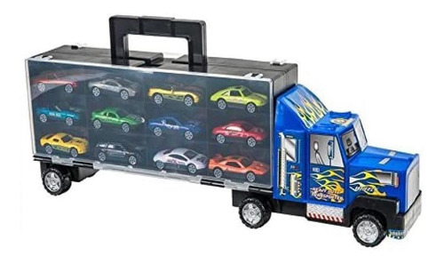 Imagem 4 de 6 de Caminhao Cegonha Com 12 Carrinhos Porta 24 Carros Hot