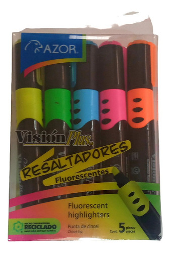 Marcatextos Resaltador Fluoresente Azor Vision Plus 5 Piezas
