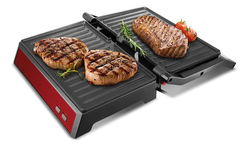 Parrilla y sandwichera Philco PGR28vi Inox, 2 en 1, 1250 W, color rojo