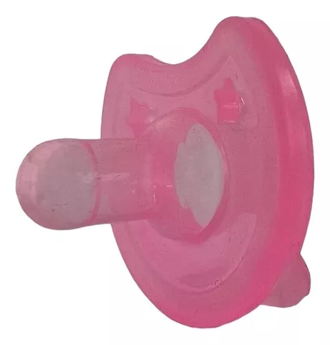 Chupete redondo y relajante con forma de pezón, soporte para chupetes y  clip rosa liso, período de edad de 0 a 6 meses