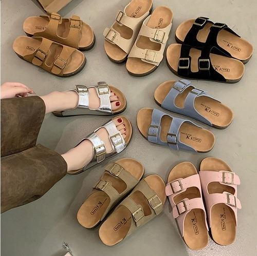 Sandalias De Corcho Playa De Verano Con Hebilla Ajustable
