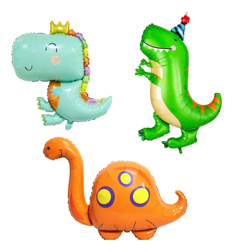 Kit de globos gigantes metalizados con forma de dinosaurio 4D para bebés, 3 unidades