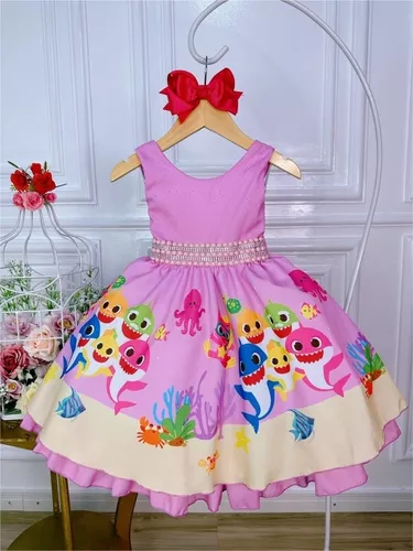 Vestido Infantil Moana Baby Rosa Azul Cinto Pérolas Luxo - Rosa